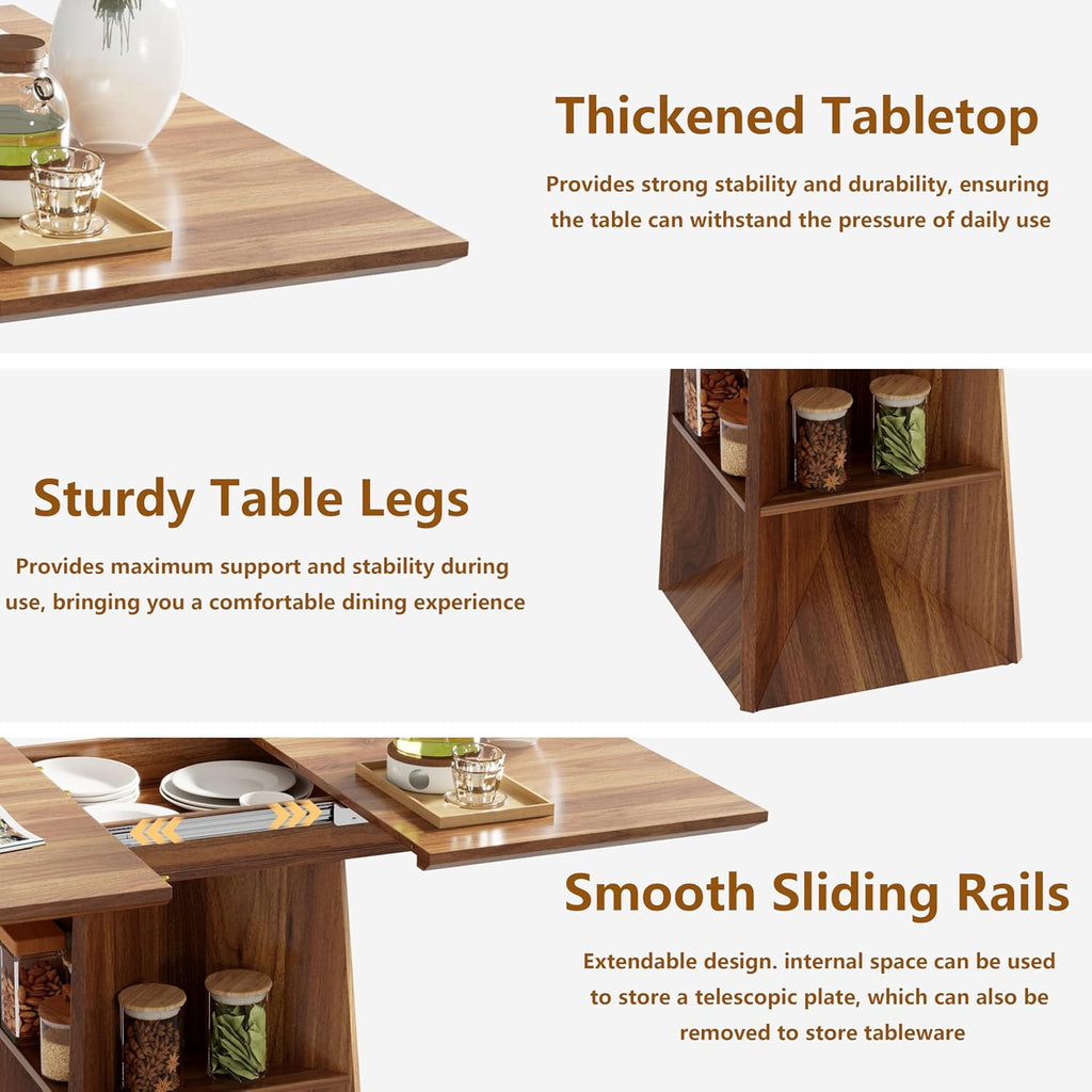 40"-54" Extendable Dining Table for 4/6/8, Modern Kitchen Table with Storage Shelf & Foot Support, Farmhouse Wood Dining Table for Living Room, Kitchen, Home, Office, Walnut