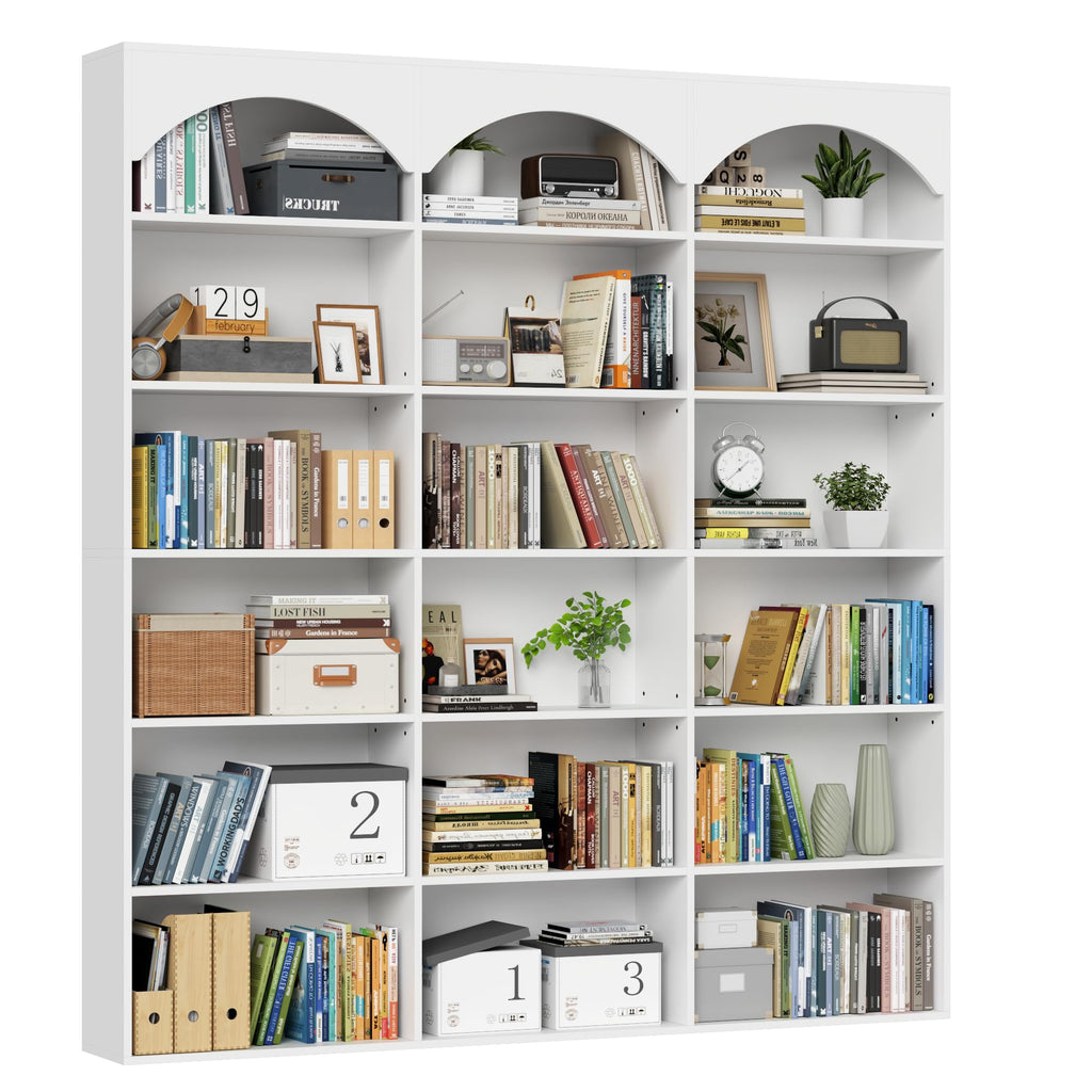 Gyfimoie 71’’ Triple Wide Bookshelf and Bookcase, 7-Tier Tall Arched Bookcase Modern Large Open Display Shelves with Curved Baffle for Home Office Living Room (Black, 71‘’H x 59''W x 9.25''D)