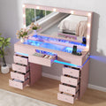 47" Vanity Desk with Lighted Mirror, Black Makeup Table with Glass Top