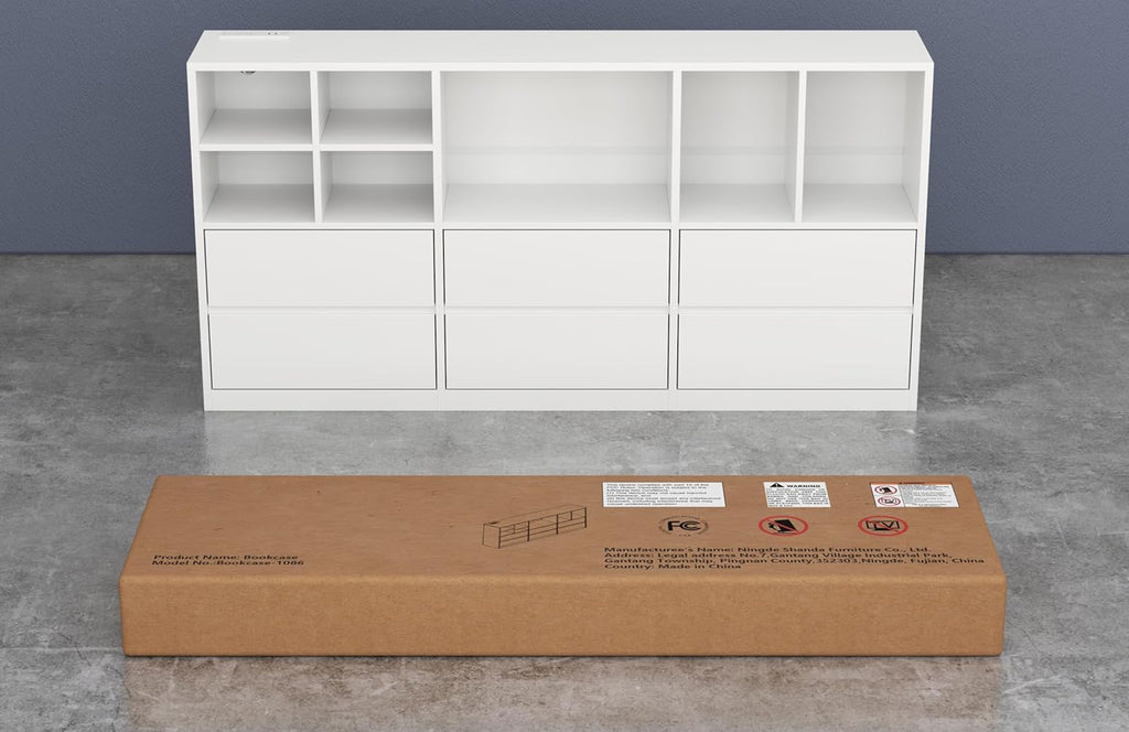 White Dresser for Bedroom with 6 Drawers, Chest of Drawers with Led Lights&Charging Station, 63" Long Dresser with 7 Open Cubbies, Storage Drawers for Living Room, Closet, Hallway (White)