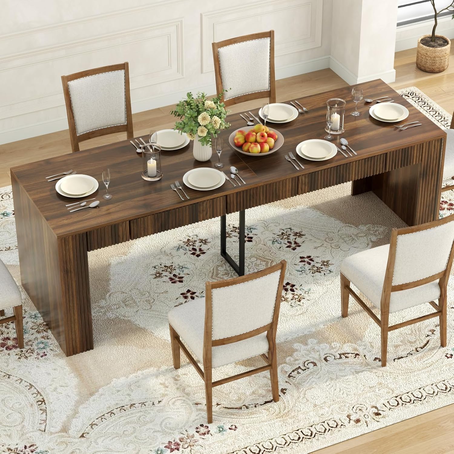 78.74" Executive Desk, Large Office Desk with 2 Drawer, Farmhouse Wooden Computer Desk Writing Table Conference Workstation Table for Office, Study, Dark Brown