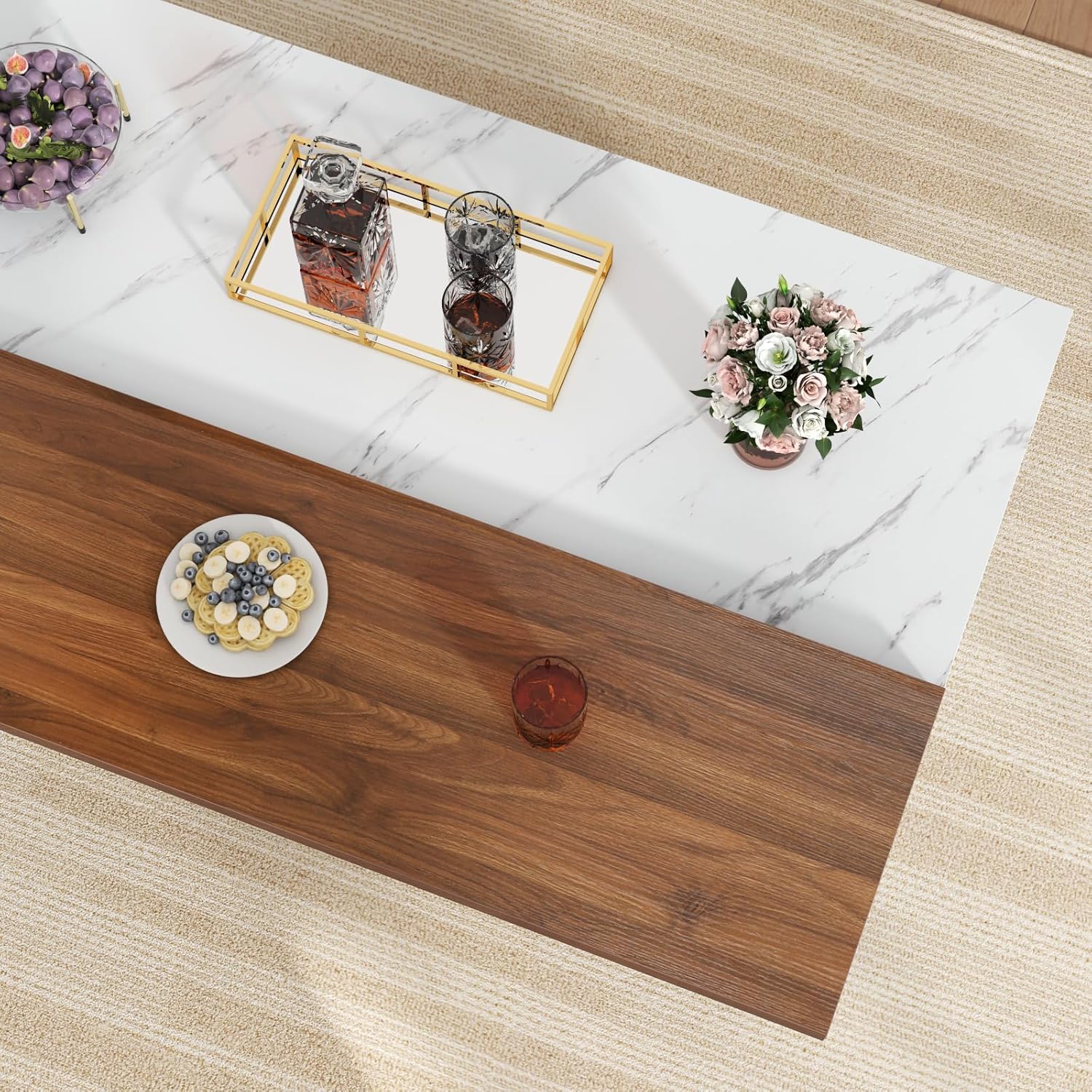 63" Large Imitation Marble Bar Table,Island Table with LED Lights,Mordern Marble Stripes Freestanding Mini Bar with Grille design,Home Bar Unit for Home Kitchen, Living Room, Balcony, Basement (White)