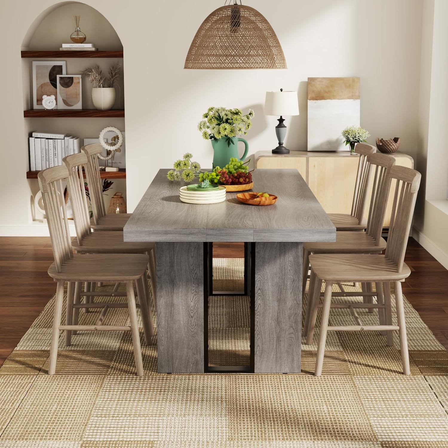71" Large Dining Table, Rustic Farmhouse Dinner Table for 6 to 8 People, Rectangular Thick Kitchen Table with Heavy Duty Legs for Dining Room (Rustic Gray)