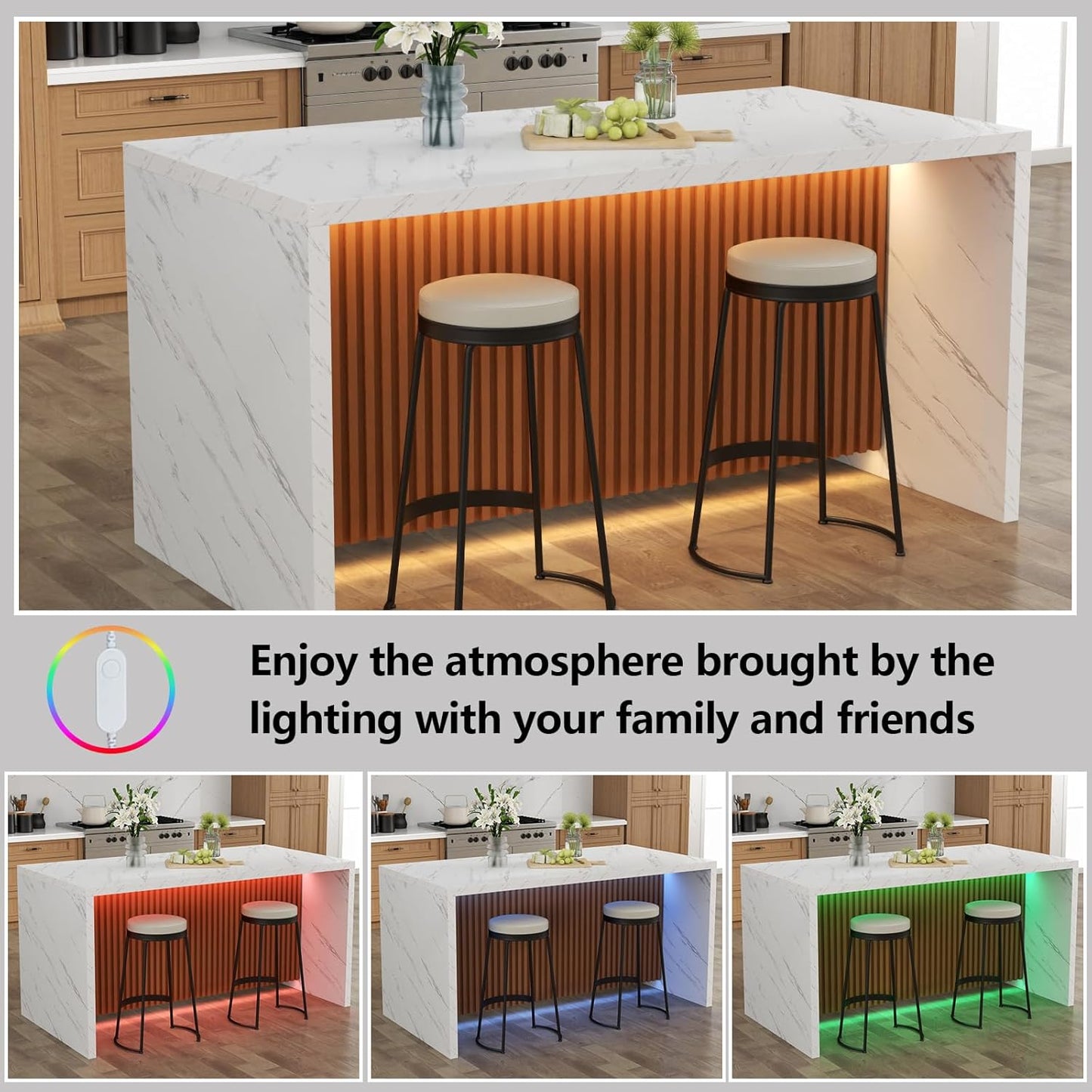 63" Large Imitation Marble Dining Table for 4-6 People(Patent Pending), Island Table with LED Lights, Mordern Marble Stripes Kitchen Dining Table with Grille design for Dining Room,Living Room,White