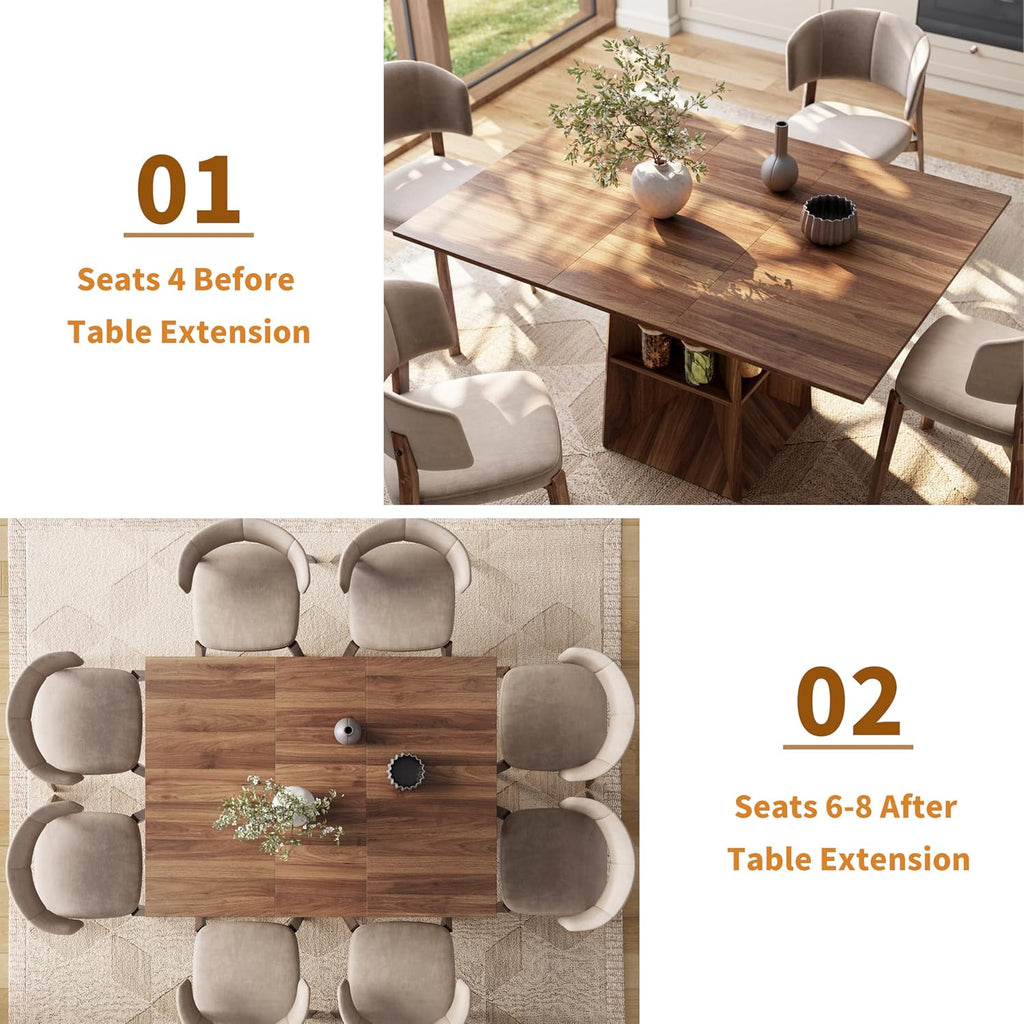 40"-54" Extendable Dining Table for 4/6/8, Modern Kitchen Table with Storage Shelf & Foot Support, Farmhouse Wood Dining Table for Living Room, Kitchen, Home, Office, Walnut