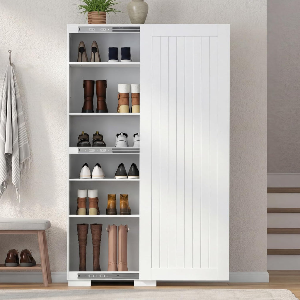 Shoe Storage Cabinet, Tall Shoes Cabinets with Doors, Shoe Organizer Cabinets with Adjustable Shelves, Freestanding Shoe Rack Cabinet with Hooks, Morden Shoe Cabinet storage for Entryway, Hallway