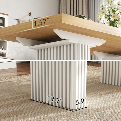 71" Large Dining Table for 6-8,Wood Dining Room Tables with Strip Base,Modern Rectangle Kitchen Table with Heavy Duty Legs for Kitchen, Dining Room (Natural)