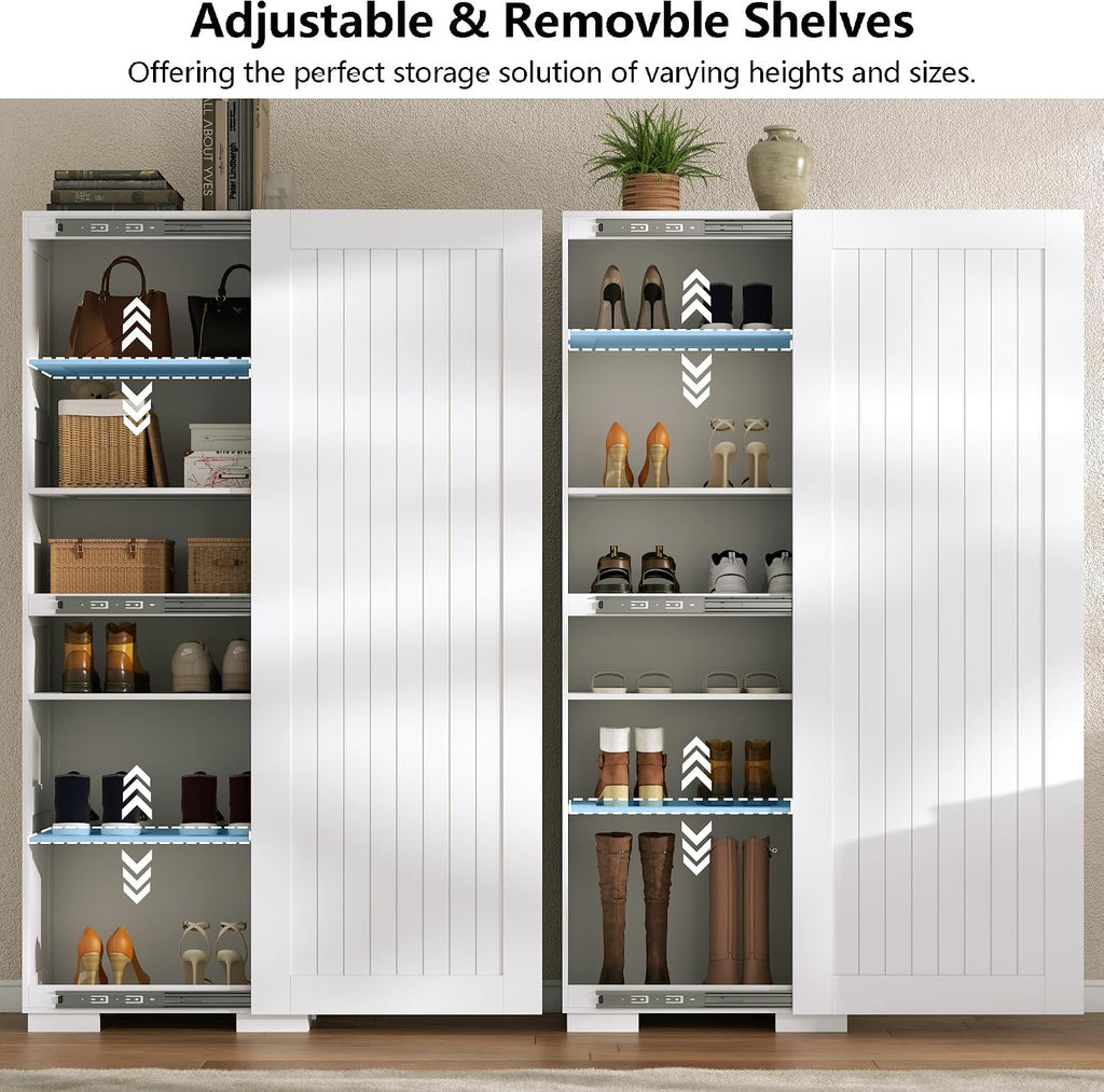 Shoe Storage Cabinet, Tall Shoes Cabinets with Doors, Shoe Organizer Cabinets with Adjustable Shelves, Freestanding Shoe Rack Cabinet with Hooks, Morden Shoe Cabinet storage for Entryway, Hallway