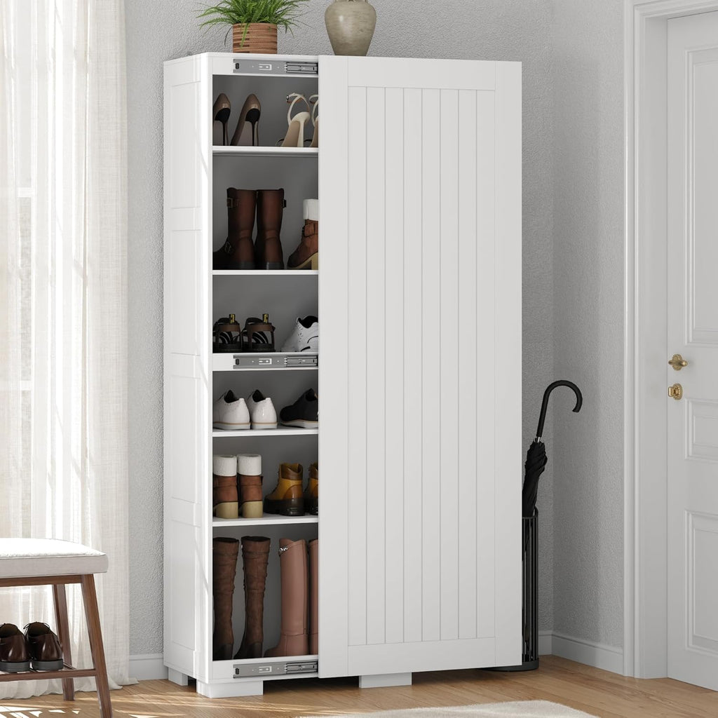 Shoe Storage Cabinet, Tall Shoes Cabinets with Doors, Shoe Organizer Cabinets with Adjustable Shelves, Freestanding Shoe Rack Cabinet with Hooks, Morden Shoe Cabinet storage for Entryway, Hallway