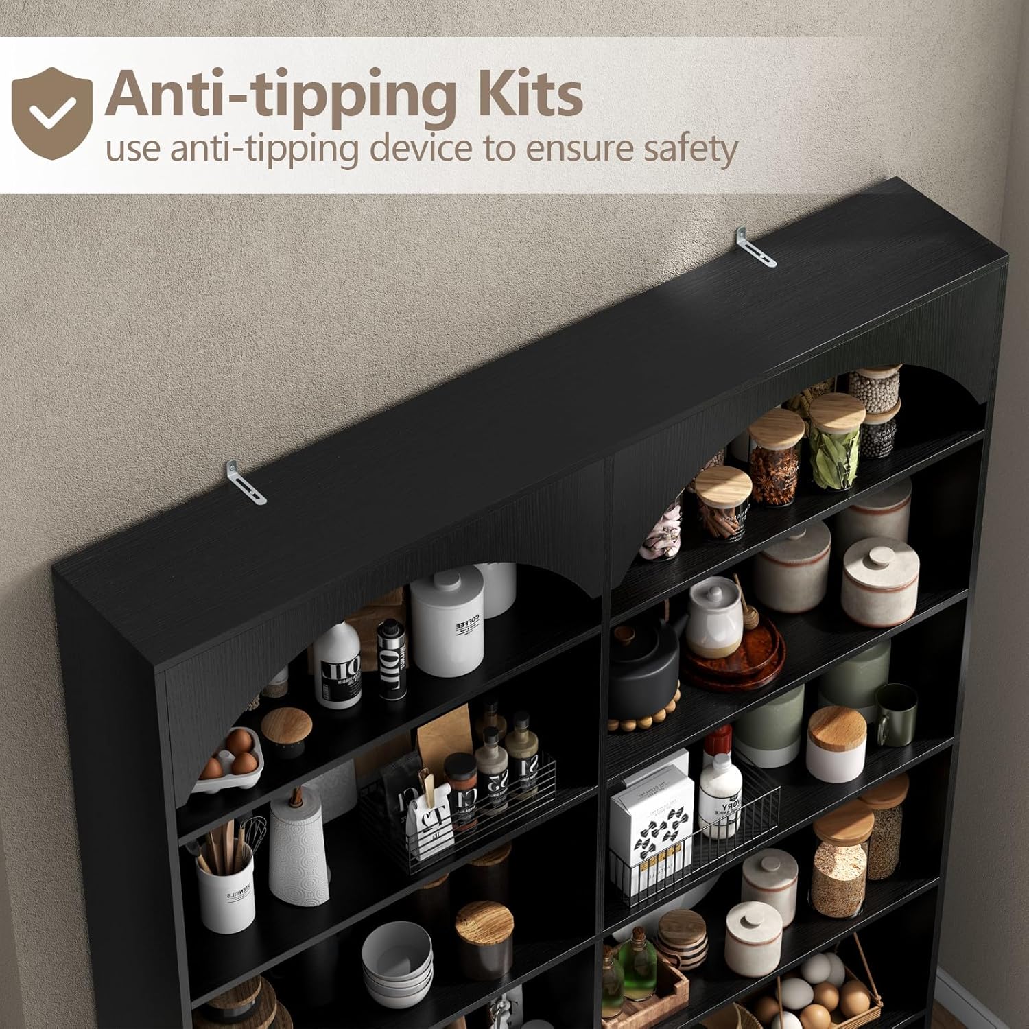 70.8’’ Tall Bookshelf and Bookcase, 7-Tier Double Wide Bookcase Modern Large Open Display Shelves with Curved Baffle for Home Office Living Room (Black)