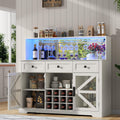 Farmhouse Wine Bar Cabinet with LED Lights, Kitchen Coffee Bar Cabinet with Acrylic Mirror, Wine & Glass Rack, Storage Shelves and 3 Drawers (2-Tier Hutch)