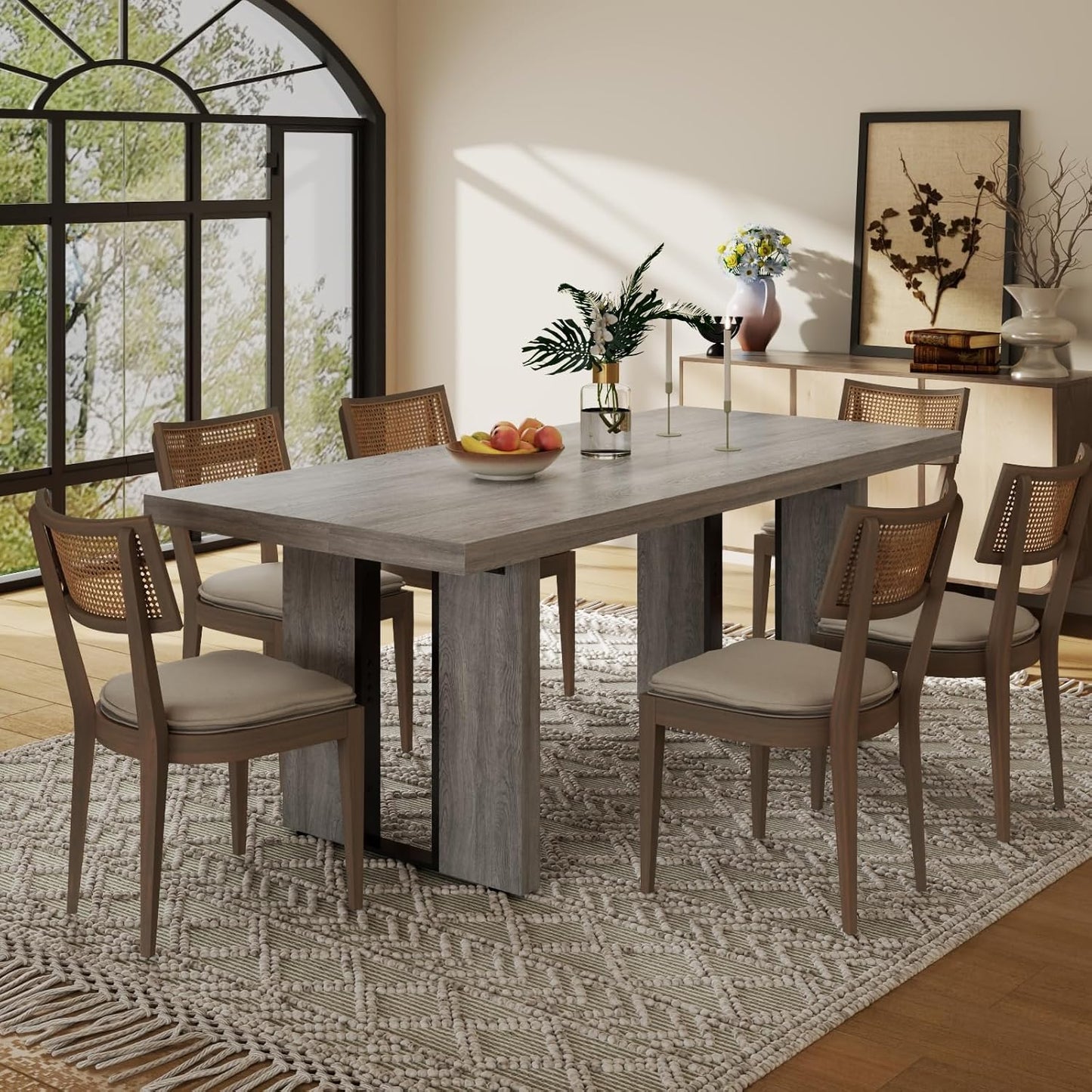 71" Large Dining Table, Rustic Farmhouse Dinner Table for 6 to 8 People, Rectangular Thick Kitchen Table with Heavy Duty Legs for Dining Room (Rustic Gray)