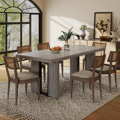 71" Large Dining Table, Rustic Farmhouse Dinner Table for 6 to 8 People, Rectangular Thick Kitchen Table with Heavy Duty Legs for Dining Room (Rustic Gray)