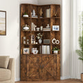 Corner Bookshelf with Doors, 6 Tier Corner Bookcase with Storage Cabinet