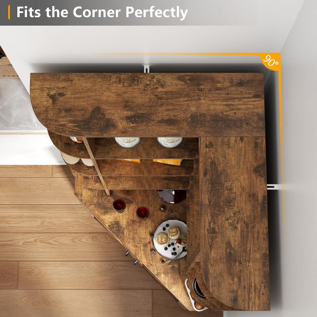 Corner Bookshelf with Doors, 6 Tier Corner Bookcase with Storage Cabinet