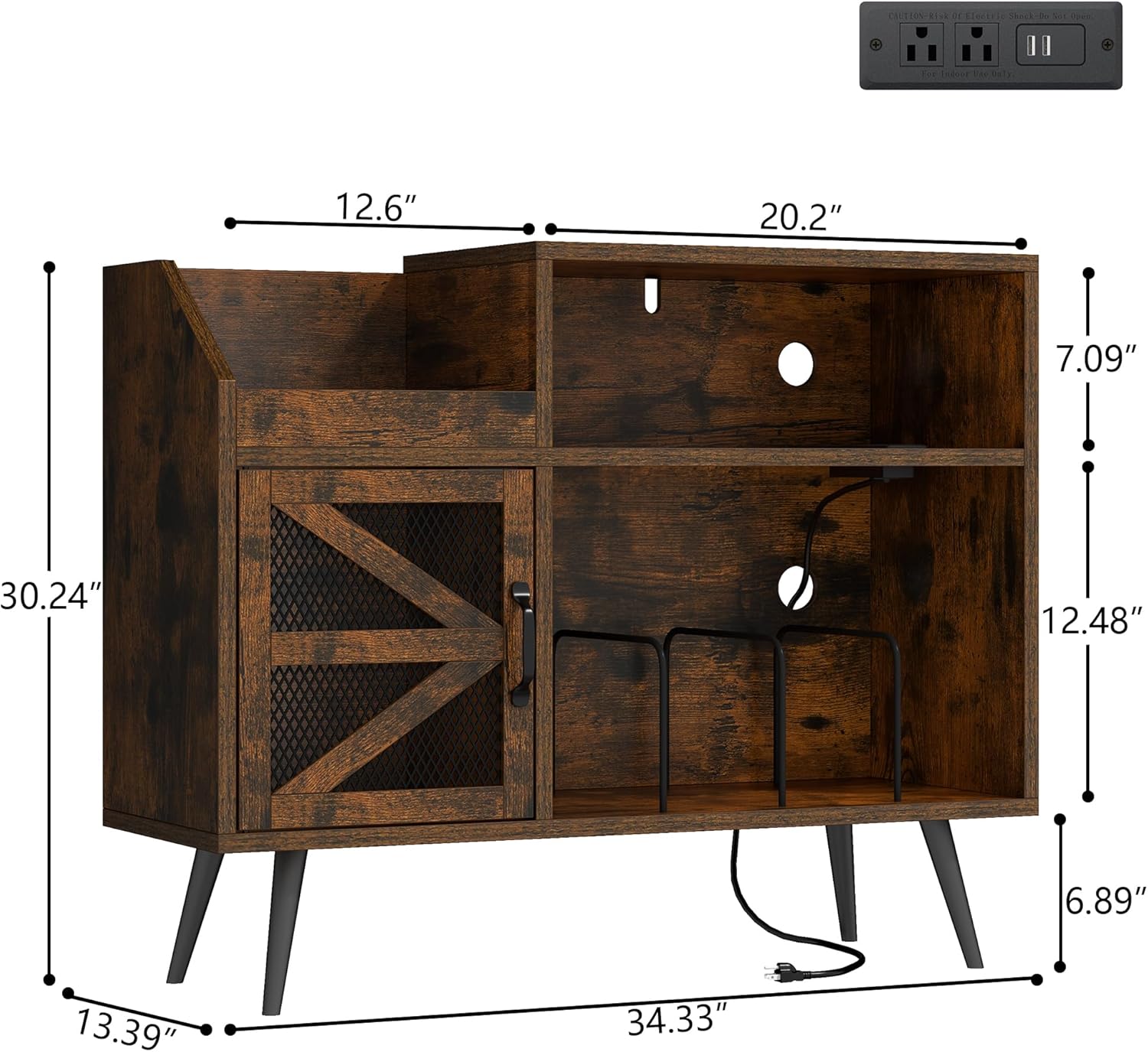 Record Player Stand Holds Up to 350 Albums, Turntable Stand with LED Light, Records Storage Cabinet with Power Outlet, Record Player Table with Vinyl Storage(Brown)