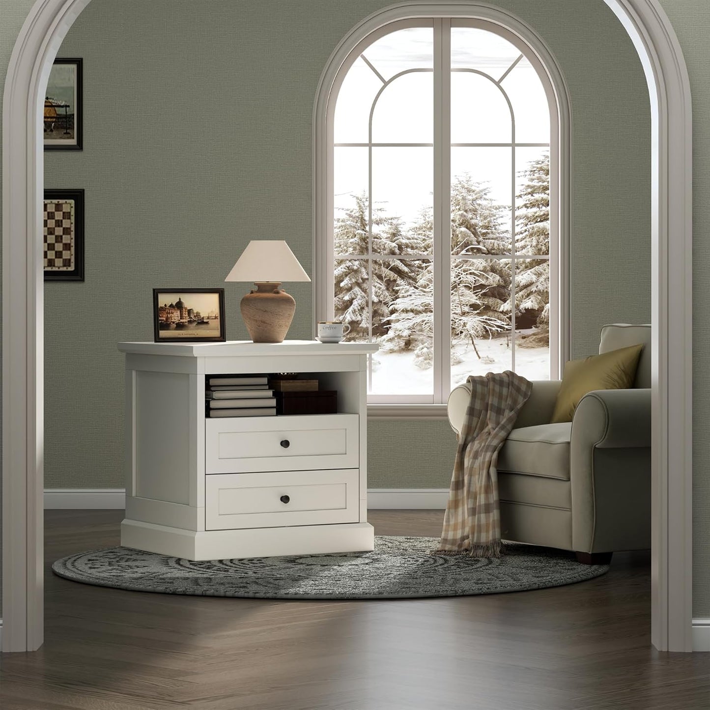 Nightstand with Side Drawer,Night Stand Set of 2,End Table with Hidden Storage Space,Bedside Table with Open Shelf,2 Drawers Dresser for Bedroom,Living Room, Closet(White)