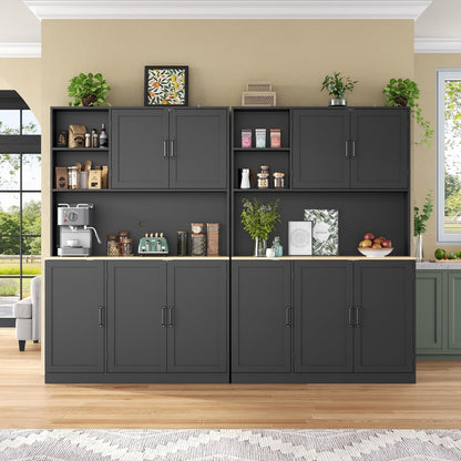 71" Tall kitchen Pantry Storage Cabinet, Modern Kitchen Hutch with 3 Pull-out Drawers, Kitchen Pantries with Microwave Stand & Door Shelf, Food Pantry with Adjustable Shelves for Dining Room (Black)