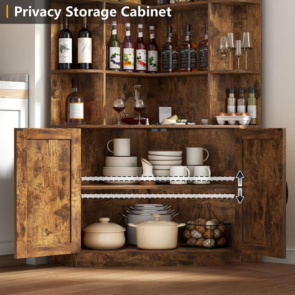 Corner Bookshelf with Doors, 6 Tier Corner Bookcase with Storage Cabinet