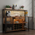 Wine Bar Cabinet with Drawer and LED Lights, 55 Inches Industry Coffee Bar Cabinet with Wine Rack and Glass Goblet Holder, Kitchen Sideboard Buffet Cabinet for Liquor and Goblet