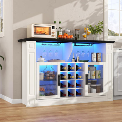 Wine Bar Cabinet with LED Light, Kitchen Coffee Bar Cabinet with Glass Rack and Removable Wine Racks, Liquor Cabinet with Glass Door, Home Bar with Storage for Dining Room, Living Room
