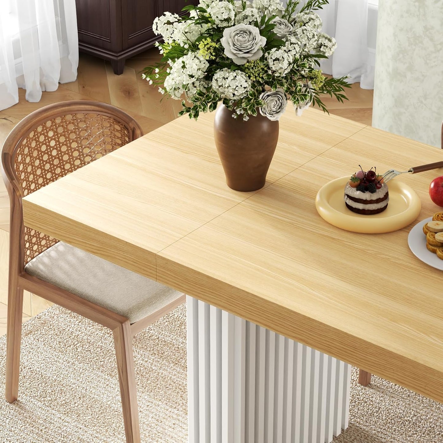 71" Large Dining Table for 6-8,Wood Dining Room Tables with Strip Base,Modern Rectangle Kitchen Table with Heavy Duty Legs for Kitchen, Dining Room (Natural)