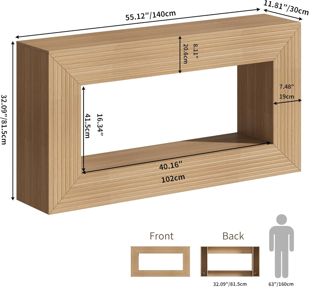 55" Console Table, 2-Tier Farmhouse Sofa Table with Storage Behind Couch, Narrow Rectangular Entryway Table for Living Room, Hallway, Entrance, Foyer, Natural