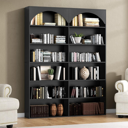 70.8’’ Tall Bookshelf and Bookcase, 7-Tier Double Wide Bookcase Modern Large Open Display Shelves with Curved Baffle for Home Office Living Room (Black)