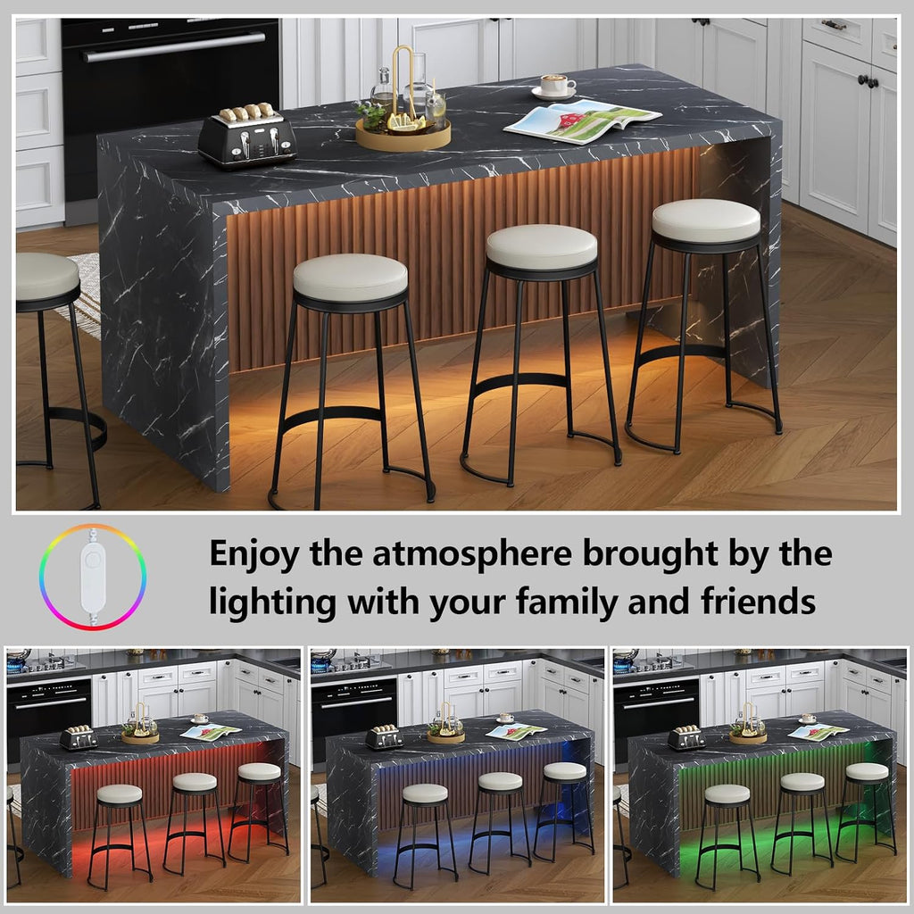 71" Large Imitation Marble Dining Table for 6-8 People, with LED Lights