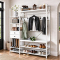 White Hall Tree with Bench and Shoe Storage, 55" Wide Entryway Coat Rack