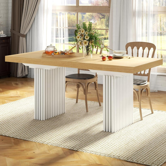 71" Large Dining Table for 6-8,Wood Dining Room Tables with Strip Base,Modern Rectangle Kitchen Table with Heavy Duty Legs for Kitchen, Dining Room (Natural)