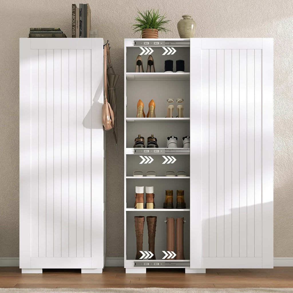 Shoe Storage Cabinet, Tall Shoes Cabinets with Doors, Shoe Organizer Cabinets with Adjustable Shelves, Freestanding Shoe Rack Cabinet with Hooks, Morden Shoe Cabinet storage for Entryway, Hallway