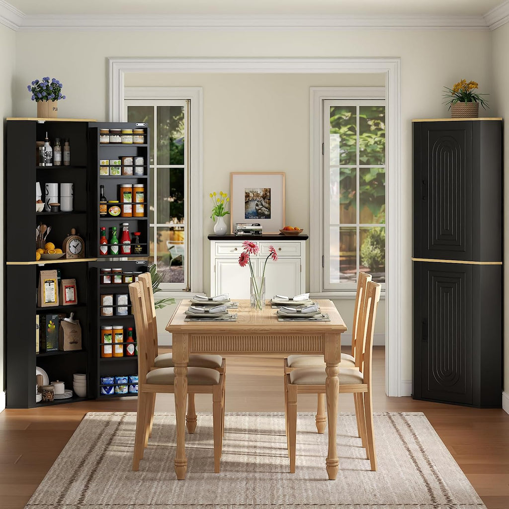 Gyfimoie Corner Cabinet, Freestanding Kitchen Pantry Storage Cabinet, Black