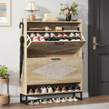 Shoe Cabinet with 2 Flip Drawers, Free Standing Shoe Storage Organizer Cabinet with Rattan Doors for Entryway, Narrow Shoe Rack Cabinet (Natural)