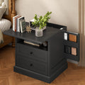 Nightstand with Hidden Storage Space, Night Stand, End Table with Side Drawer, Bedside Table with Open Shelf, 2 Drawers Dresser for Bedroom, Living Room, Closet (Black)