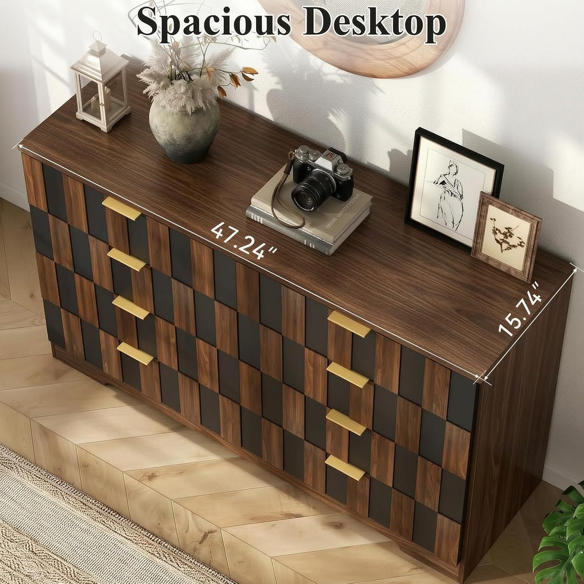 8 Drawer Dresser for Bedroom,48"Wide Modern Chest of Drawer w/ Metal Handle