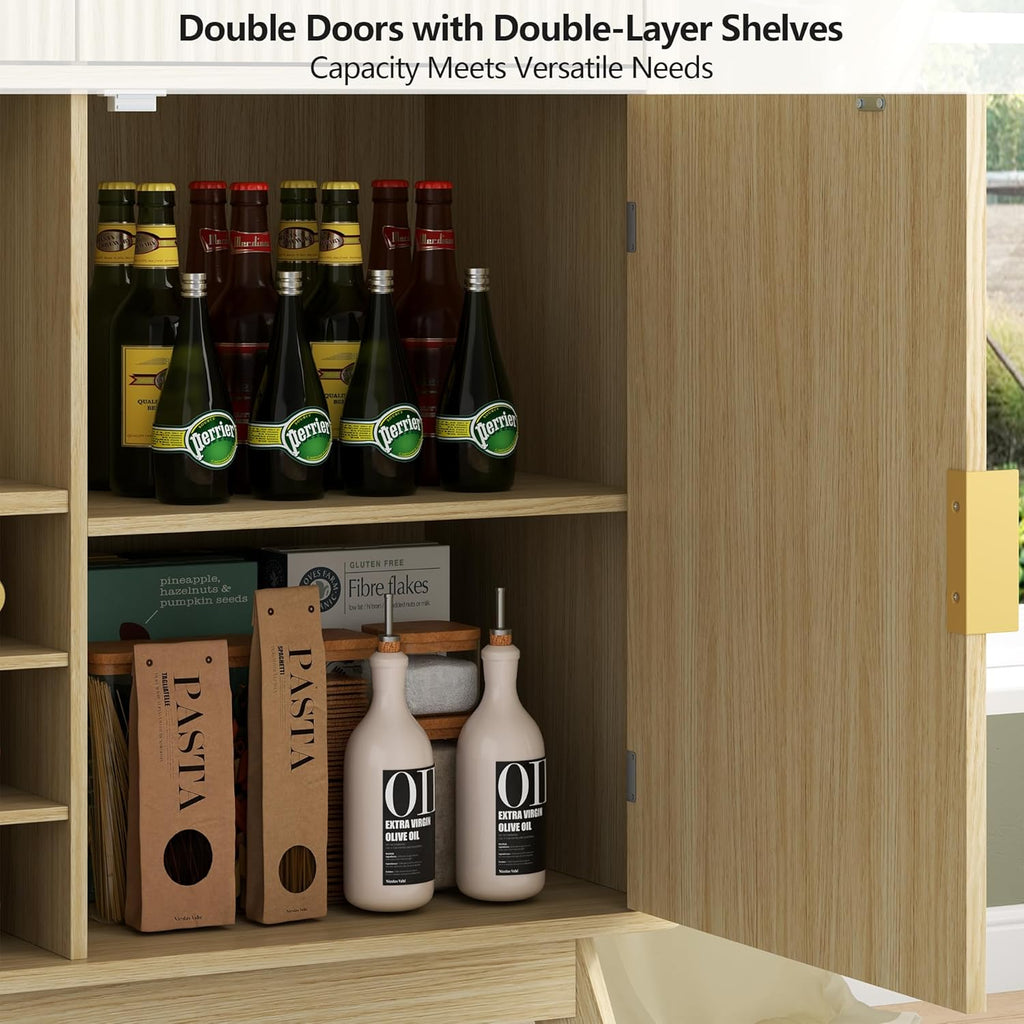Wine Bar Cabinet with 3 Drawers，Home Liquor Cabinets with Wine and Glasss Rack, Fluted Coffee Bar Cabinet with Adjustable Shelves, Buffet Sideboard for Kitchen,Living Room, Dining Room, Entryway