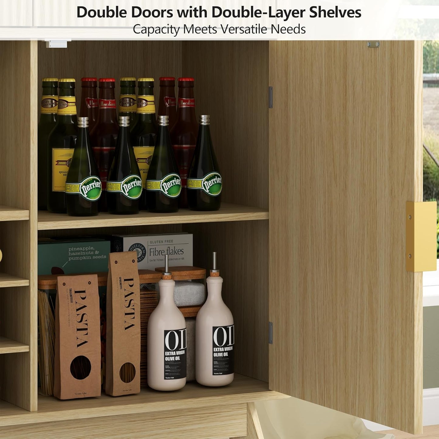 Wine Bar Cabinet with 3 Drawers，Home Liquor Cabinets with Wine and Glasss Rack, Fluted Coffee Bar Cabinet with Adjustable Shelves, Buffet Sideboard for Kitchen,Living Room, Dining Room, Entryway