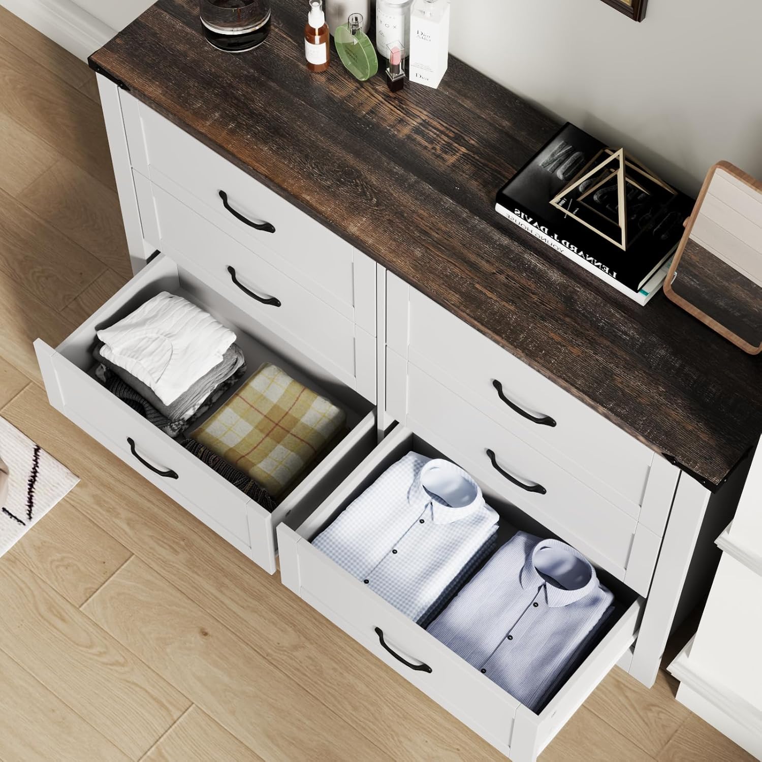 Farmhouse Dresser for Bedroom, Chest of Drawers with Natural Texture, Accent Storage Cabinet for Closet