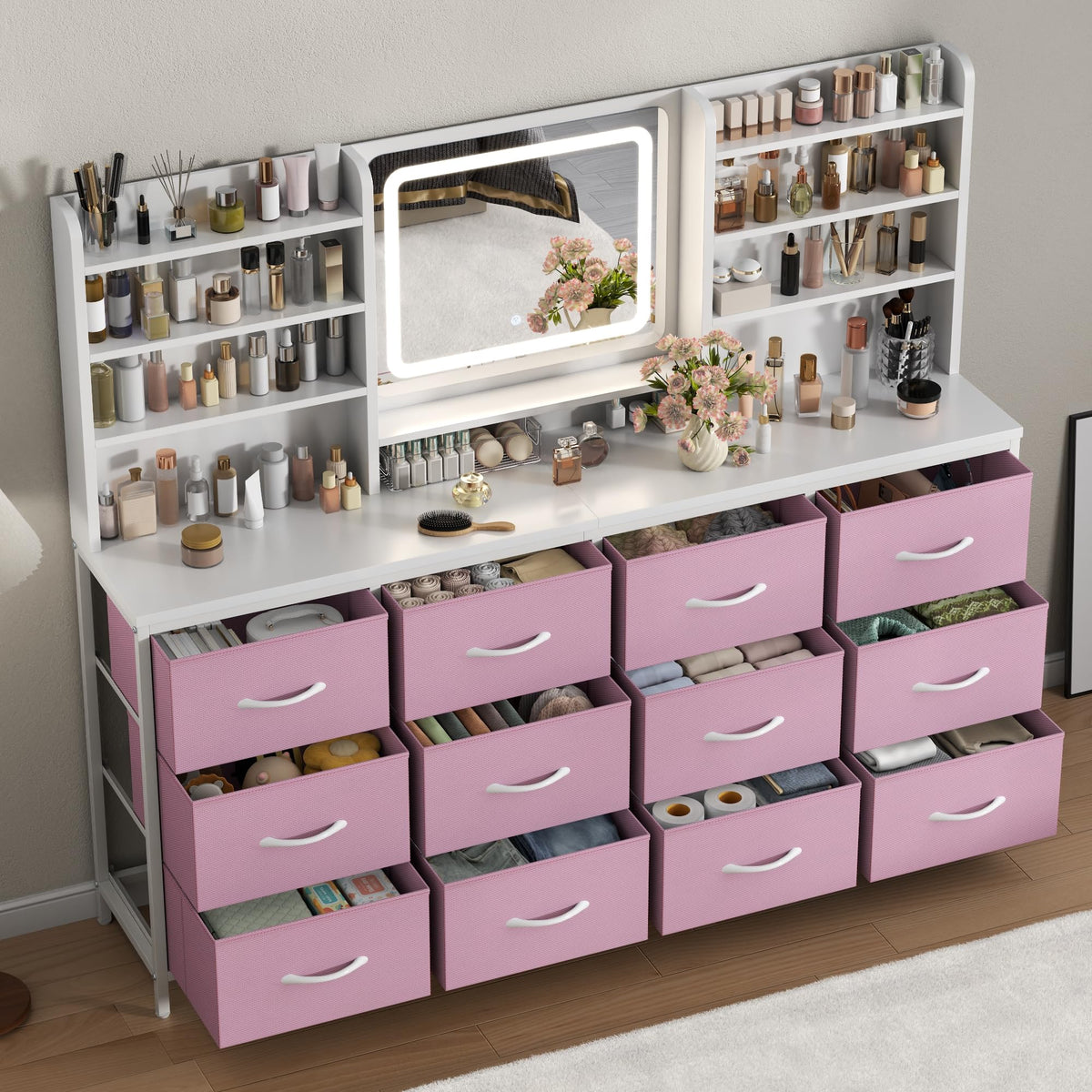 9 Drawers Dresser with LED Mirror for Bedroom, 59" W Chest of Drawers