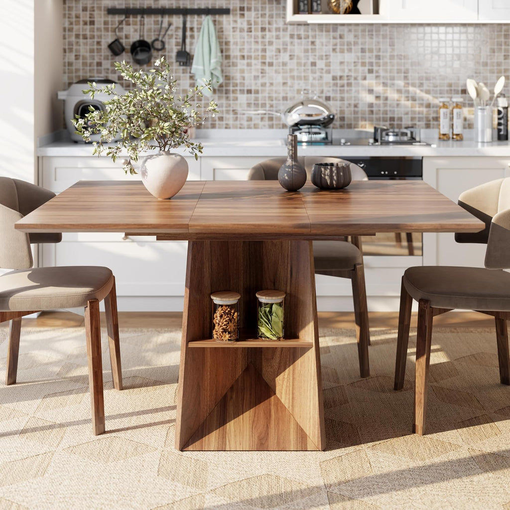 40"-54" Extendable Dining Table for 4/6/8, Modern Kitchen Table with Storage Shelf & Foot Support, Farmhouse Wood Dining Table for Living Room, Kitchen, Home, Office, Walnut