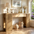 63" Fluted Long Console Table, Farmhouse Entryway Table with Storage Shelf