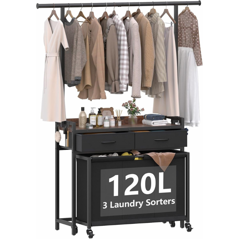 Laundry Sorter Hamper with Hanging Cloth Rack