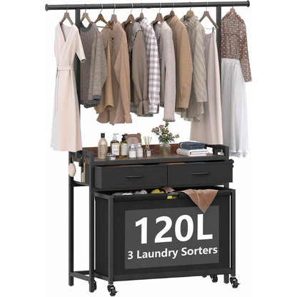 Laundry Sorter Hamper with Hanging Cloth Rack