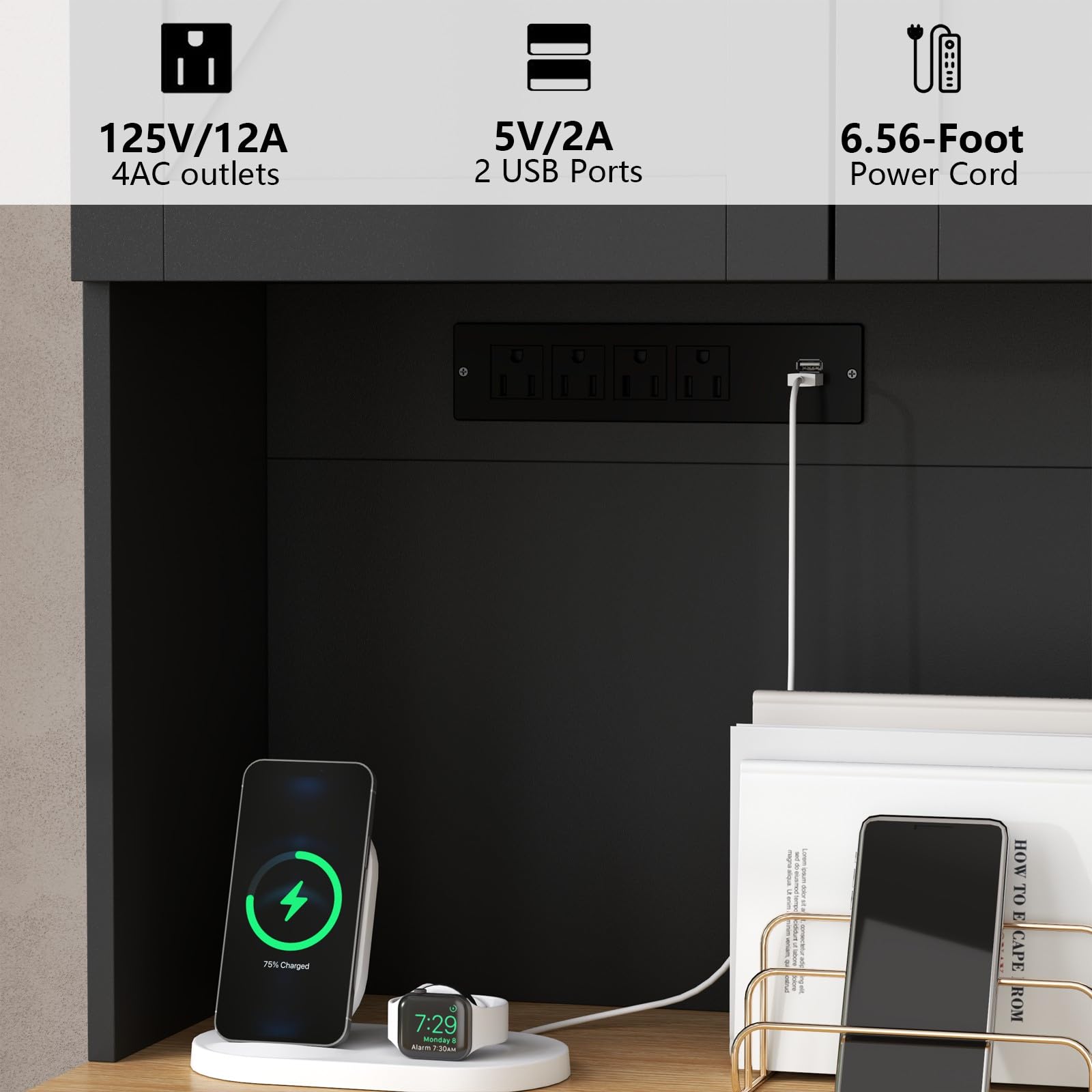 71’’ Farmhouse Kitchen Pantry Cabinet, Tall Storage Cabinet with Power Outlet