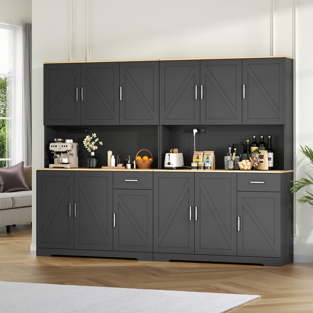 71’’ Farmhouse Kitchen Pantry Cabinet, Tall Storage Cabinet with Power Outlet